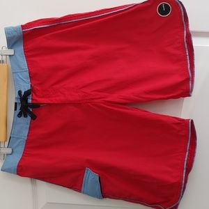 Mens surf shorts, Analog, 34 waist, red/blue
